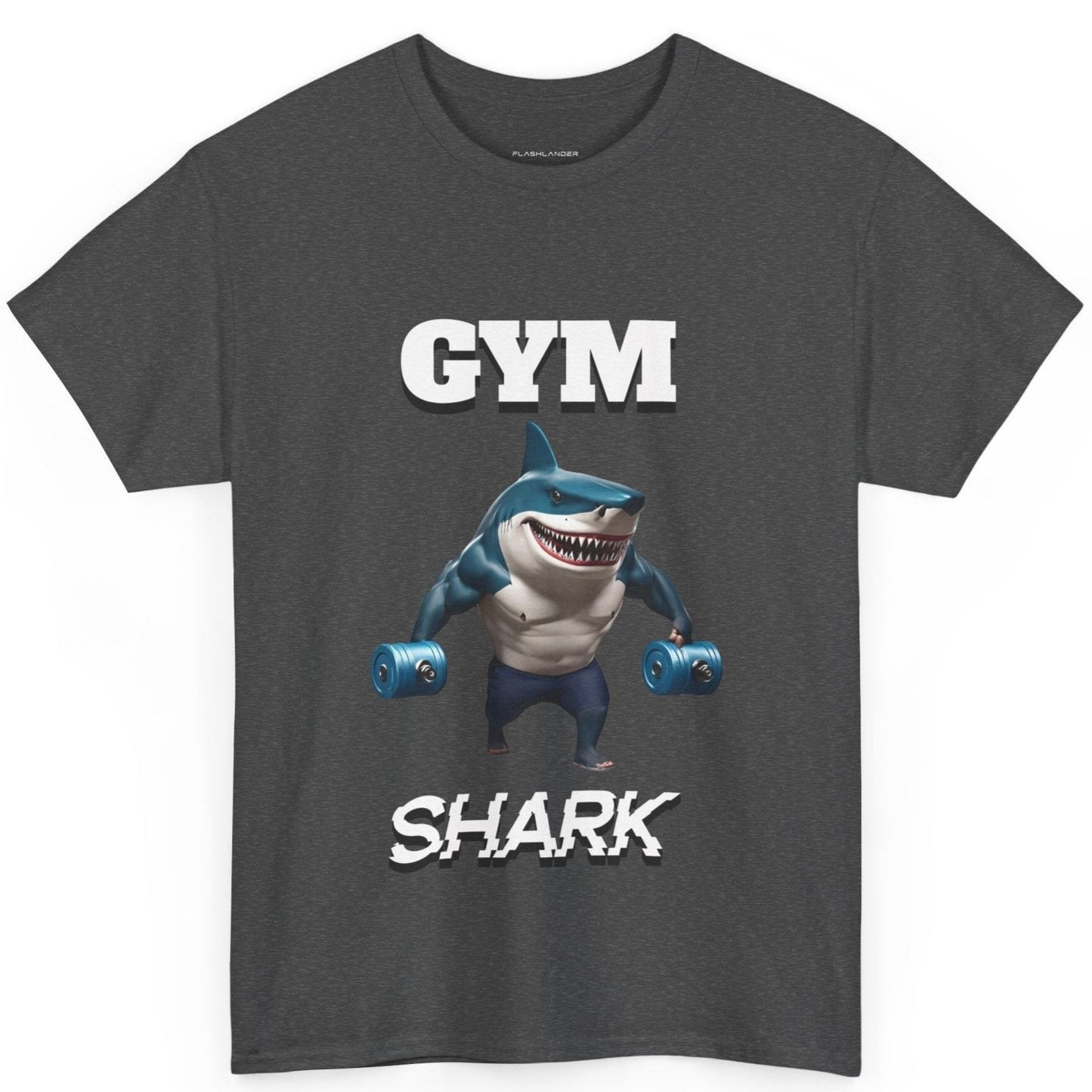 Gym Shark Performance Shirt Flashlander Cotton Unisex Charcoal Black Graphic Tee