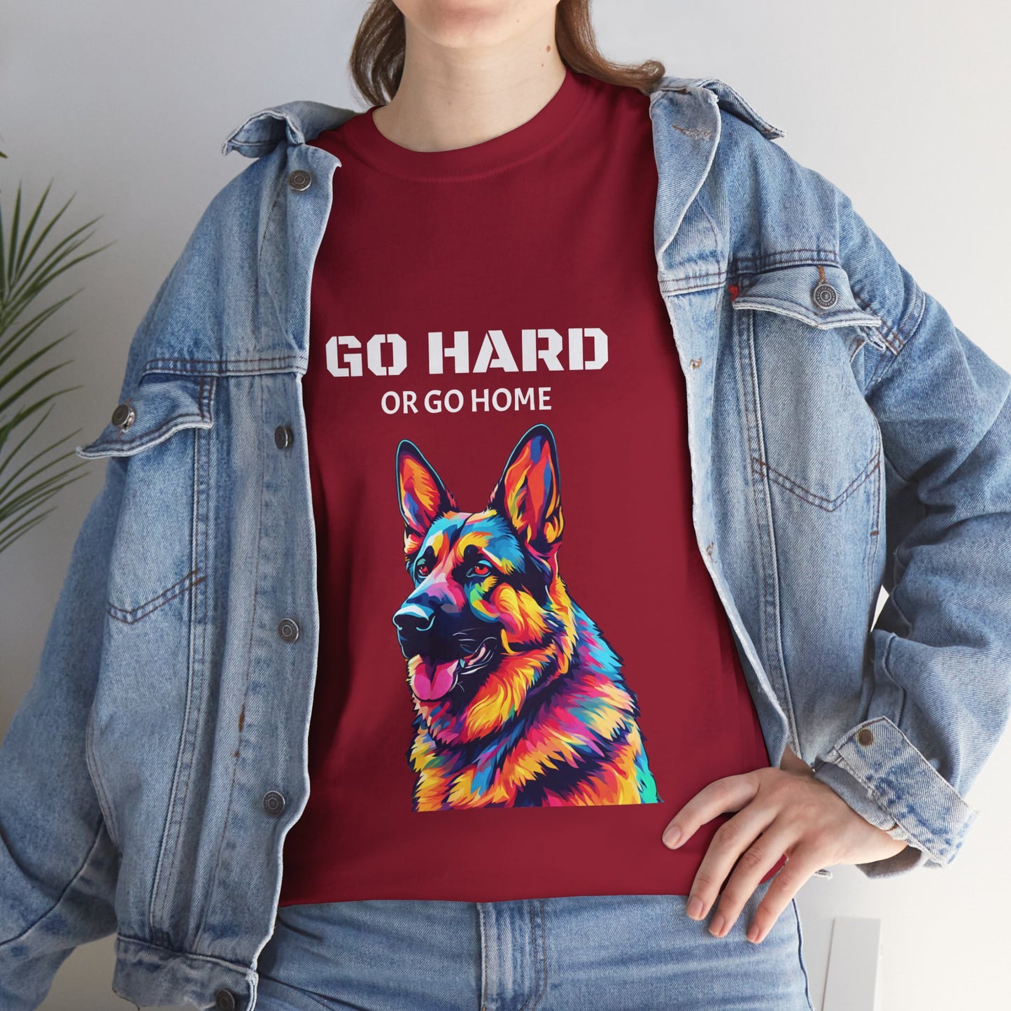 Camiseta de gimnasia Flashlander con diseño de perro pastor alemán Pop Art: "Ve a por todas o vete a casa"