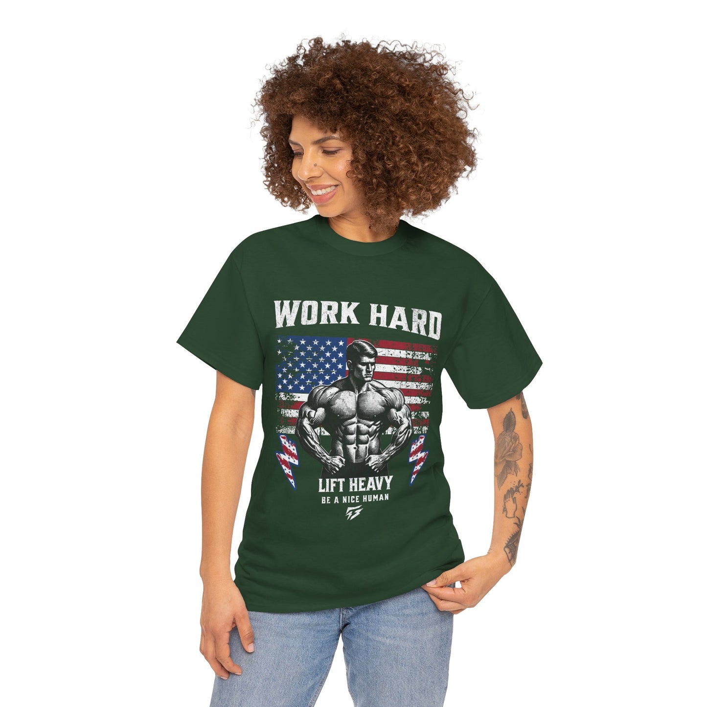 Work Hard Lift Heavy Gym Shirt Flashlander Cotton Unisex Charcoal Black Graphic Tee