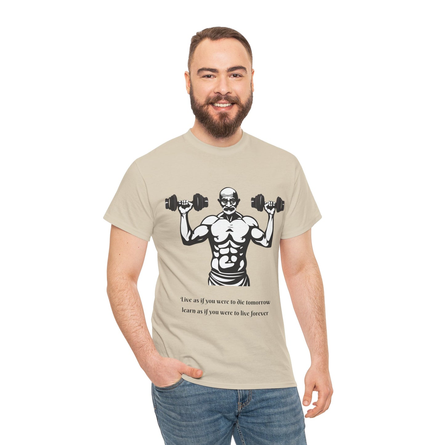 Gandhi Bodybuilder Gym Shirt - Flashlander Live as if you were to die tomorrow, learn as if you were to live forever quote Graphic Tee