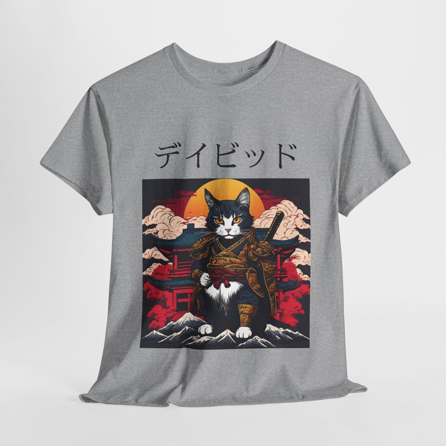 T-shirt japonais personnalisé avec votre nom T-shirt japonais personnalisé T-shirt d'anime de chat samouraï Votre texte Hiragana Katakana Kanji Femmes Hommes T-shirt