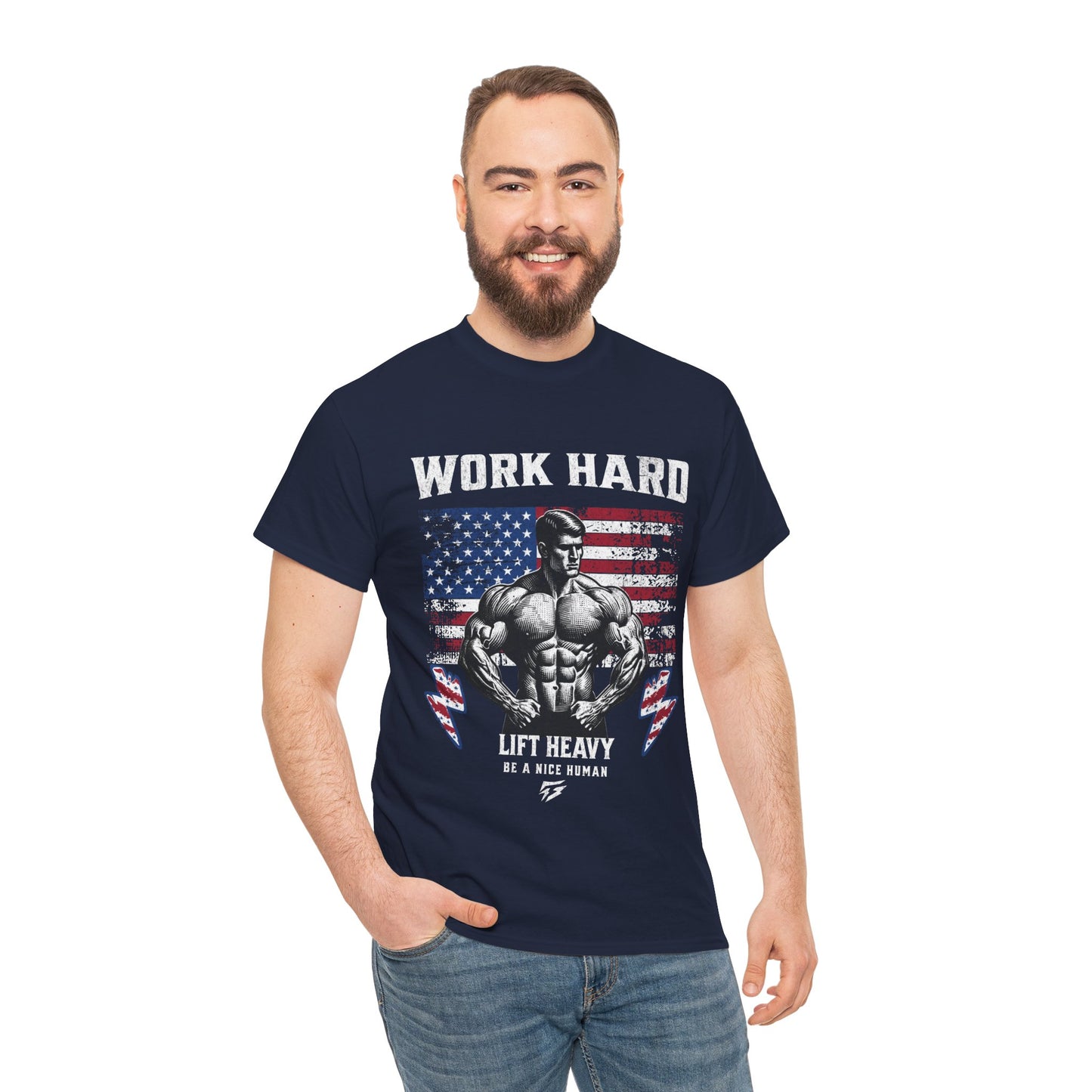 Work Hard Lift Heavy Gym Shirt Flashlander Cotton Unisex Charcoal Black Graphic Tee