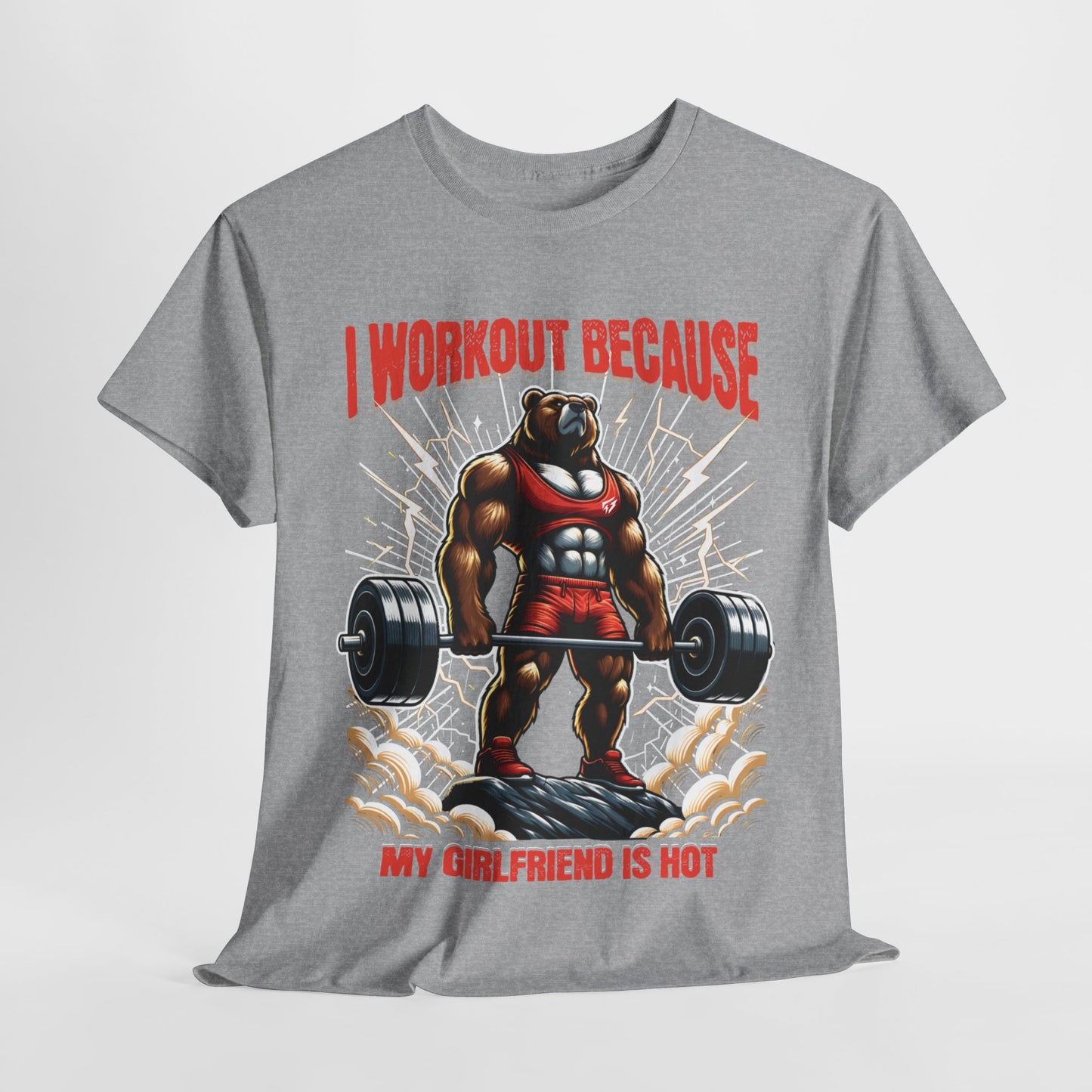 Muscle Bear I Workout Because my Girlfriend is Hot Gym Shirt Flashlander Cotton Unisex Charcoal Black Graphic Tee