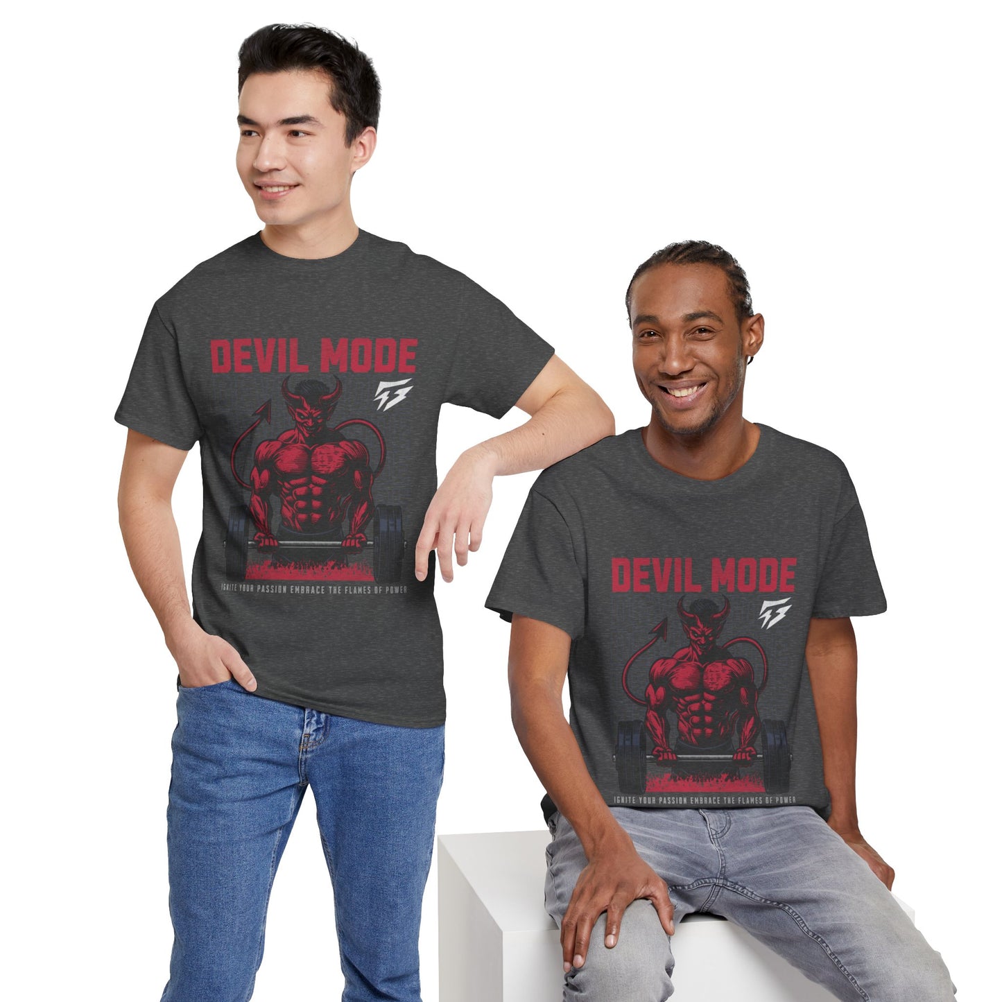 Devil Mode Gym Shirt Flashlander Cotton Unisex Charcoal Black Performance Graphic Tee