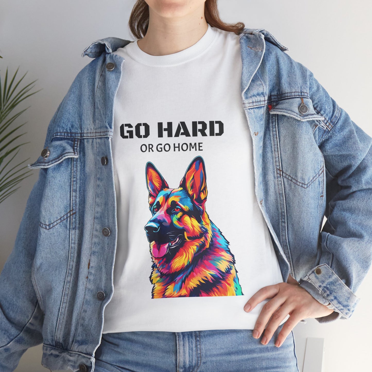 Camiseta de gimnasia Flashlander con diseño de perro pastor alemán Pop Art: "Ve a por todas o vete a casa"