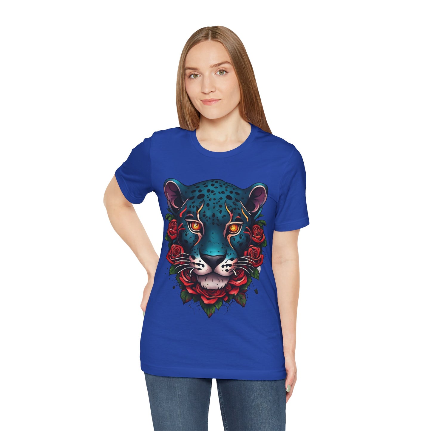 T-shirt graphique unisexe Jaguar Flames and Roses Flashlander