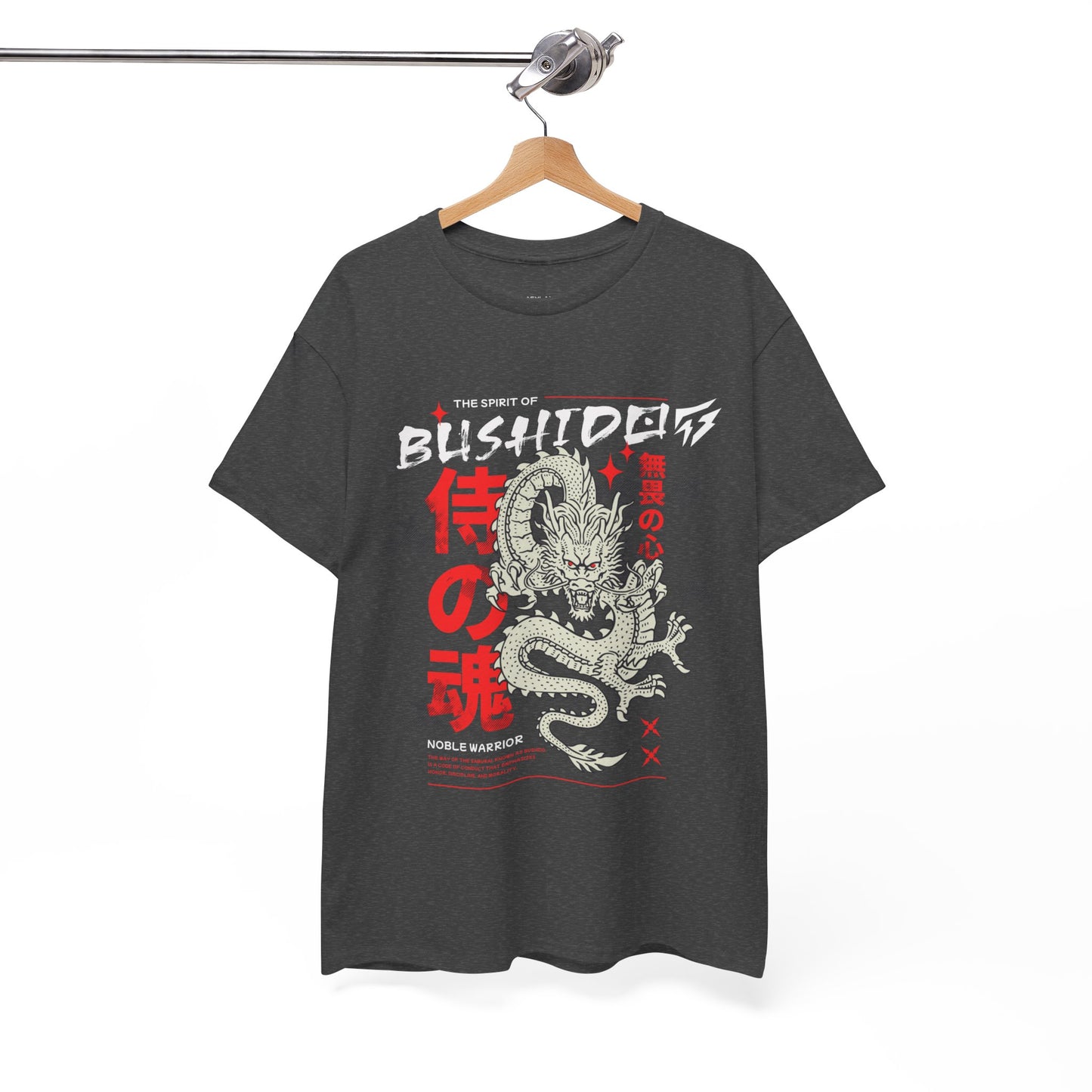 Dragon Gym Shirt The Spirit of Bushido T-Shirt Flashlander Cotton Unisex Charcoal Black Graphic Tee