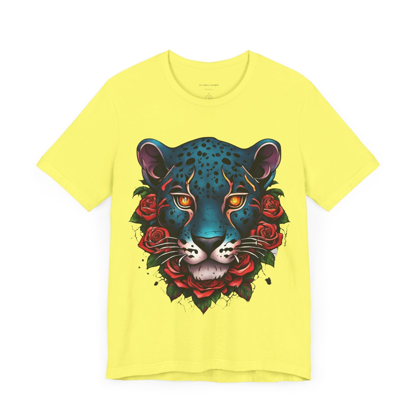 T-shirt graphique unisexe Jaguar Flames and Roses Flashlander