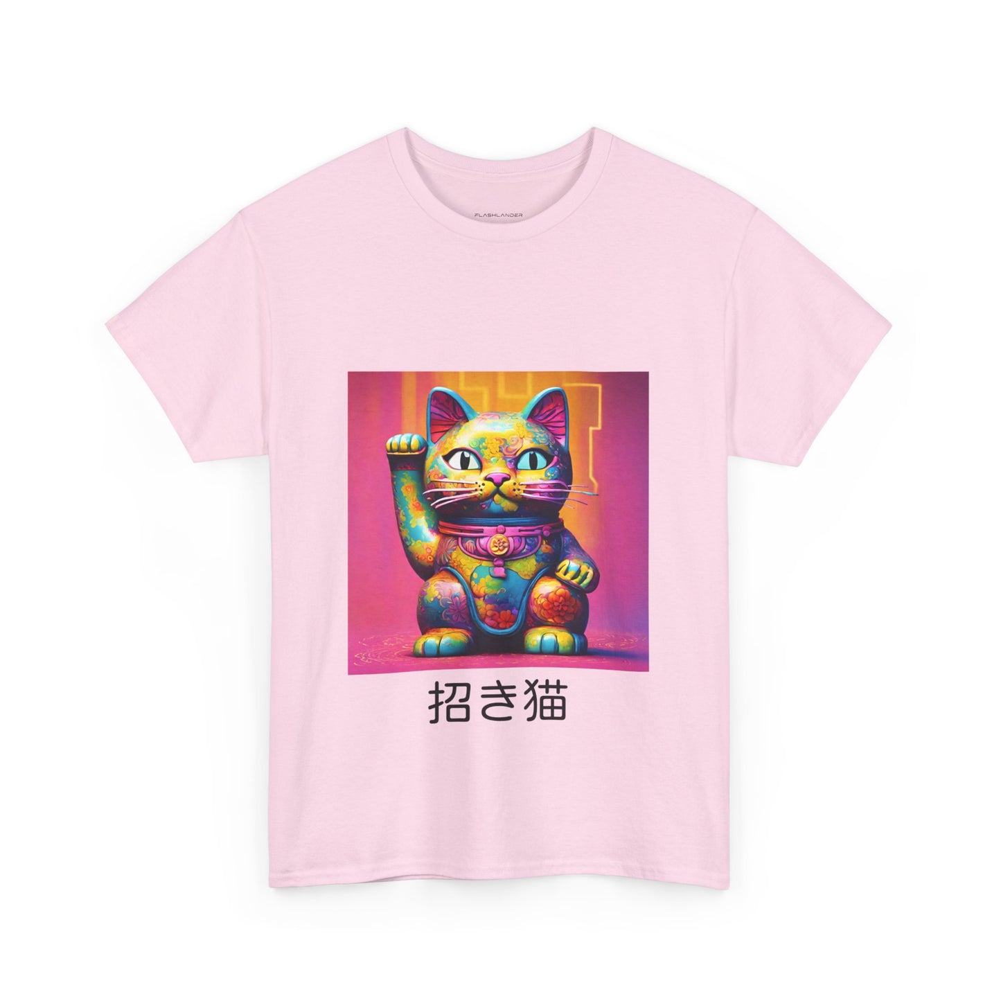 Camiseta de gimnasia Flashlander con el gato de la suerte japonés Manekineko y nombre japonés personalizado