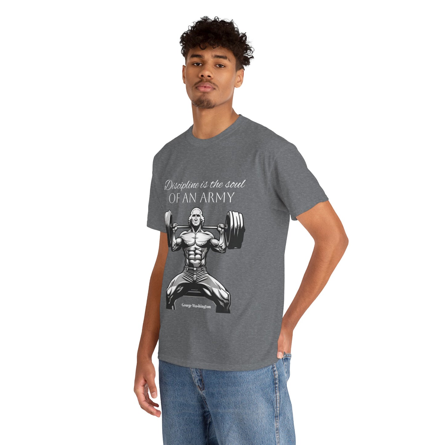 T-shirt de culturiste George Washington - Flashlander Disipline Is The Soul Of An Army Gym T-shirt en coton unisexe noir anthracite graphique