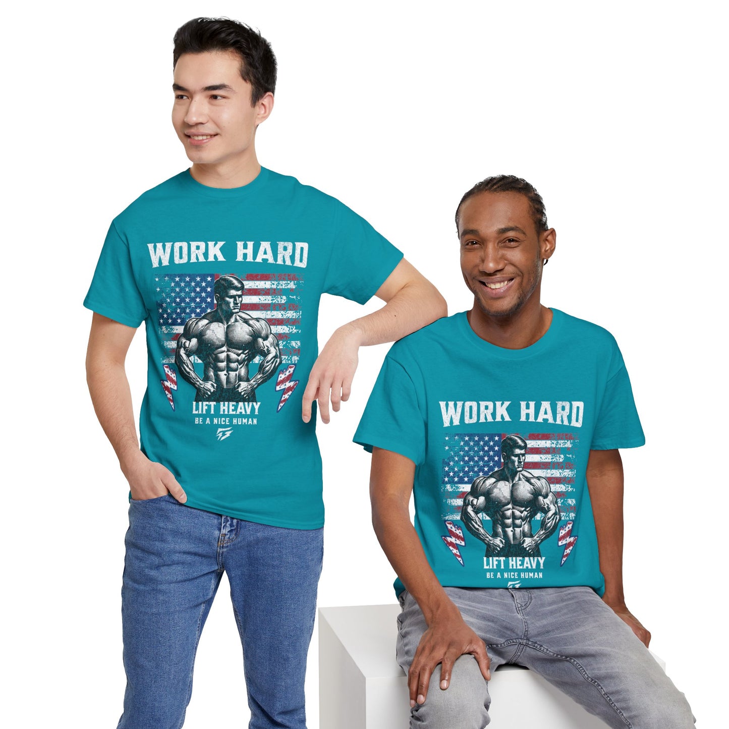 Work Hard Lift Heavy Gym Shirt Flashlander Cotton Unisex Charcoal Black Graphic Tee