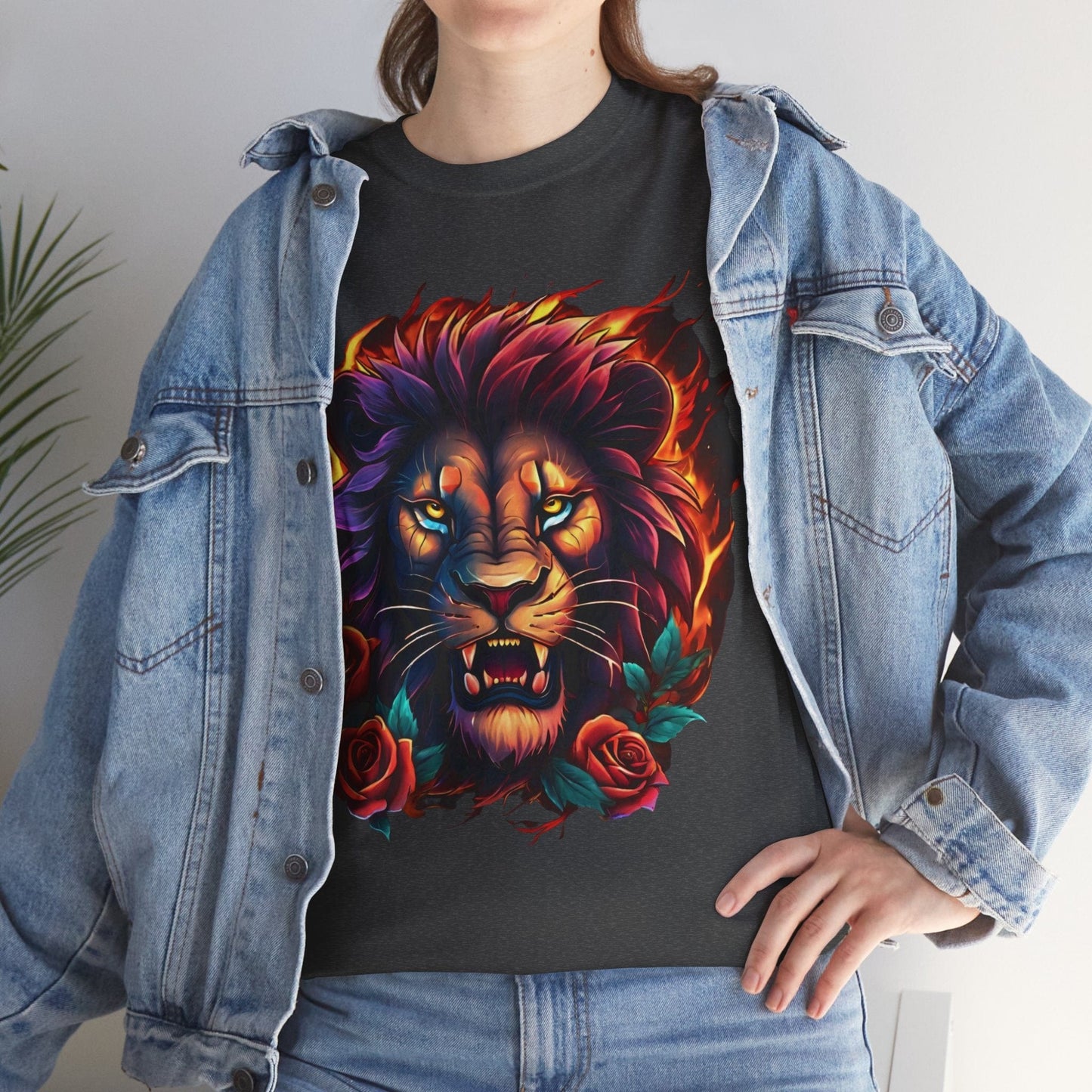 Lion Flames and Roses T-Shirt Flashlander