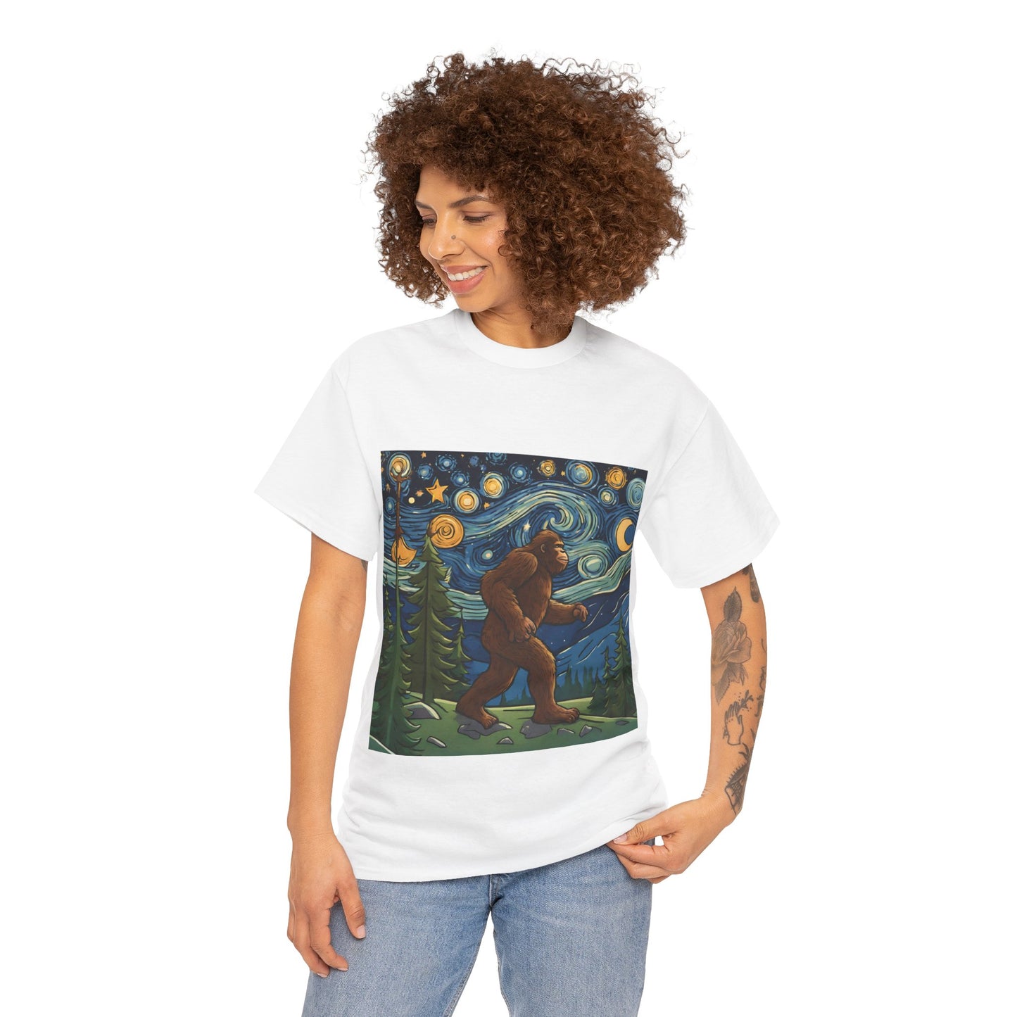 Bigfoot Strolls Through Van Gogh's Starry Night - Flashlander Gym Shirt