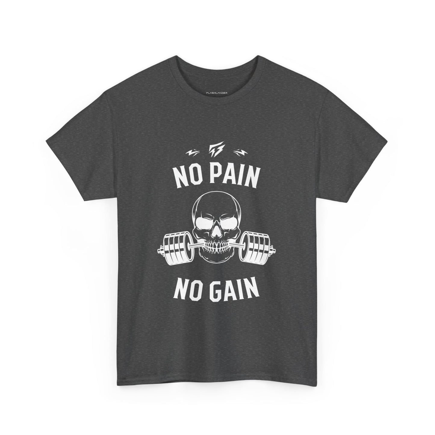 Skull Lifting Flashlander Gym Shirt No Pain No Gain Graphic Tee