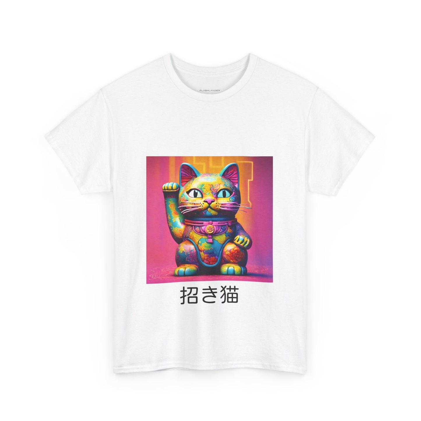 Camiseta de gimnasia Flashlander con el gato de la suerte japonés Manekineko y nombre japonés personalizado