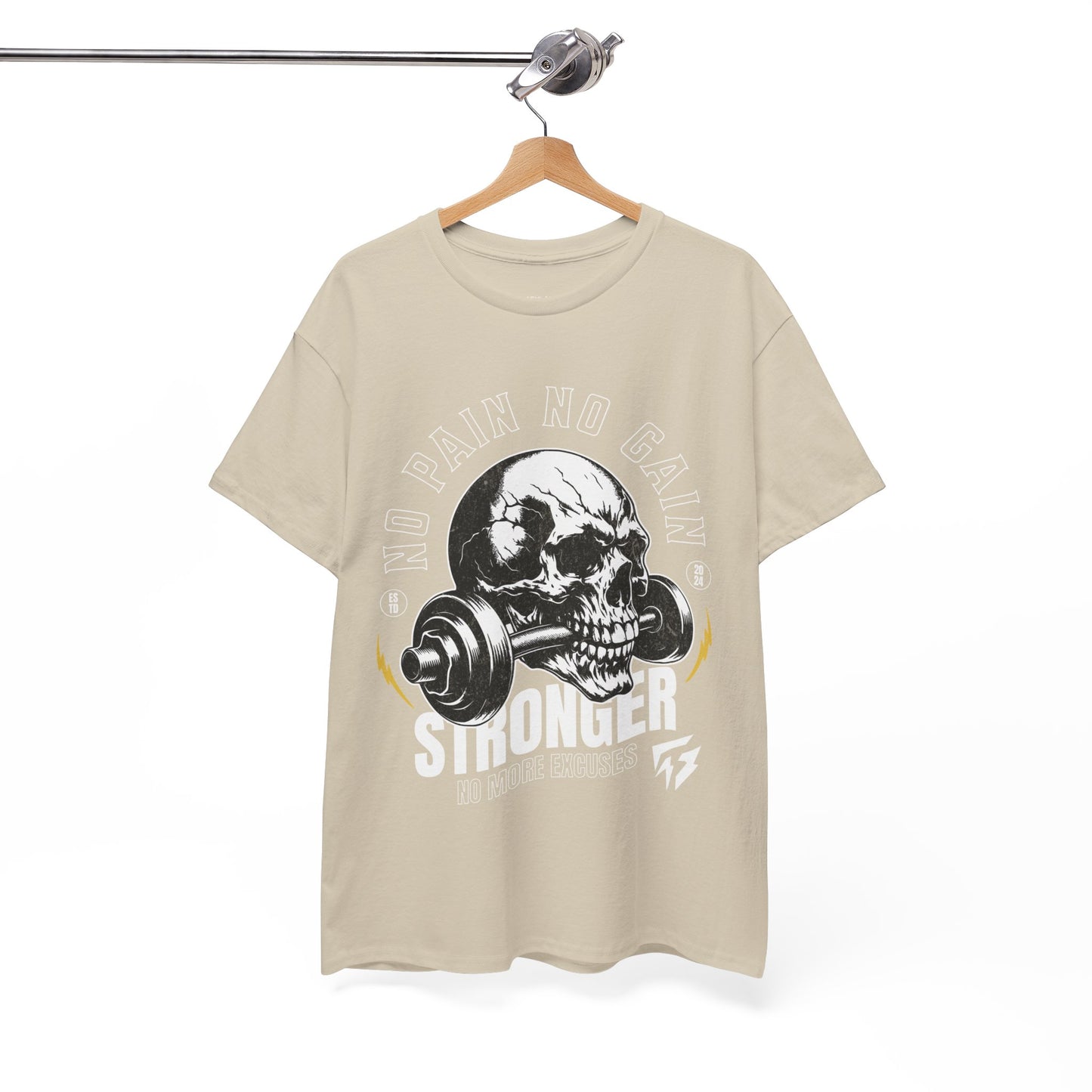 Skull Gym Shirt Flashlander No Pain No Gain Performance T-Shirt Cotton Unisex Charcoal Black Graphic Tee