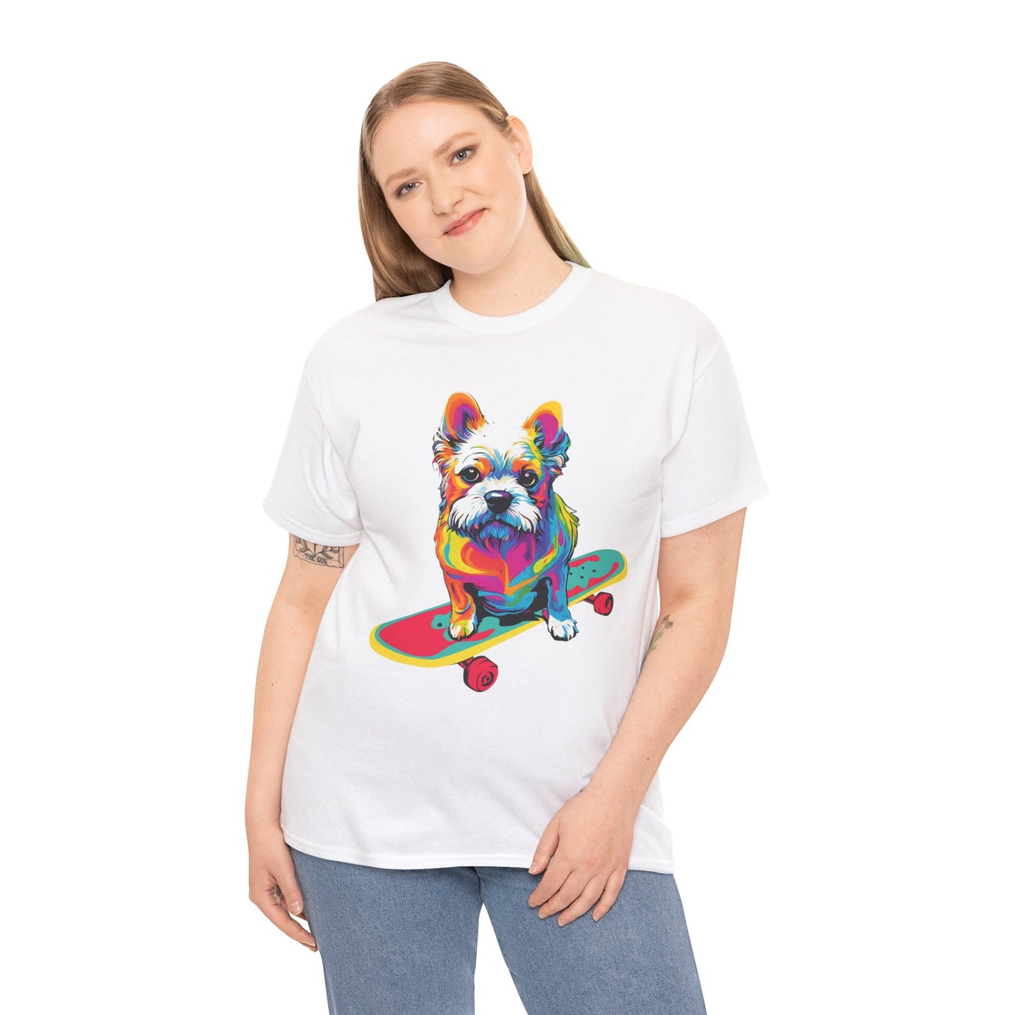 T-shirt de sport Flashlander avec chien skateboardant Pop Art