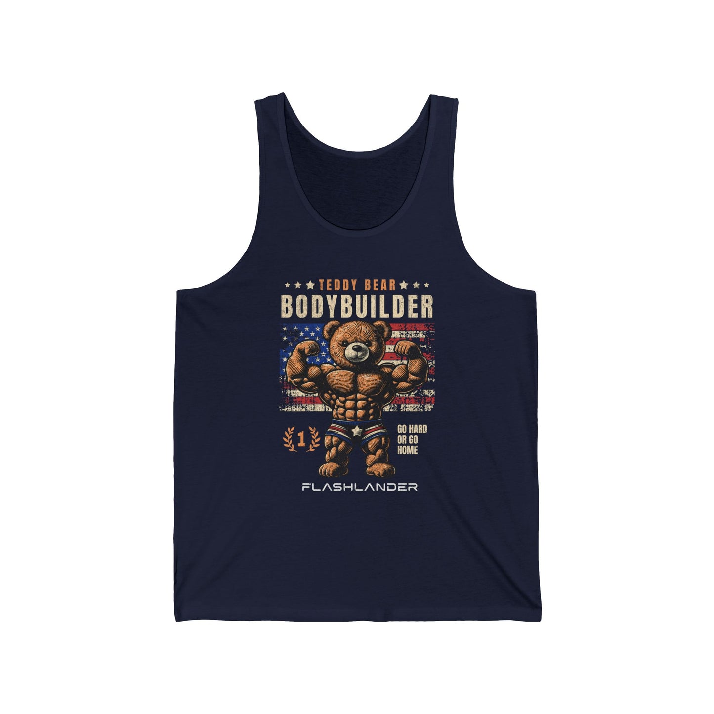 Teddy Bear Bodybuilding American Vintage Gym Flashlander Cotton Unisex Jersey Tank Blue Aqua