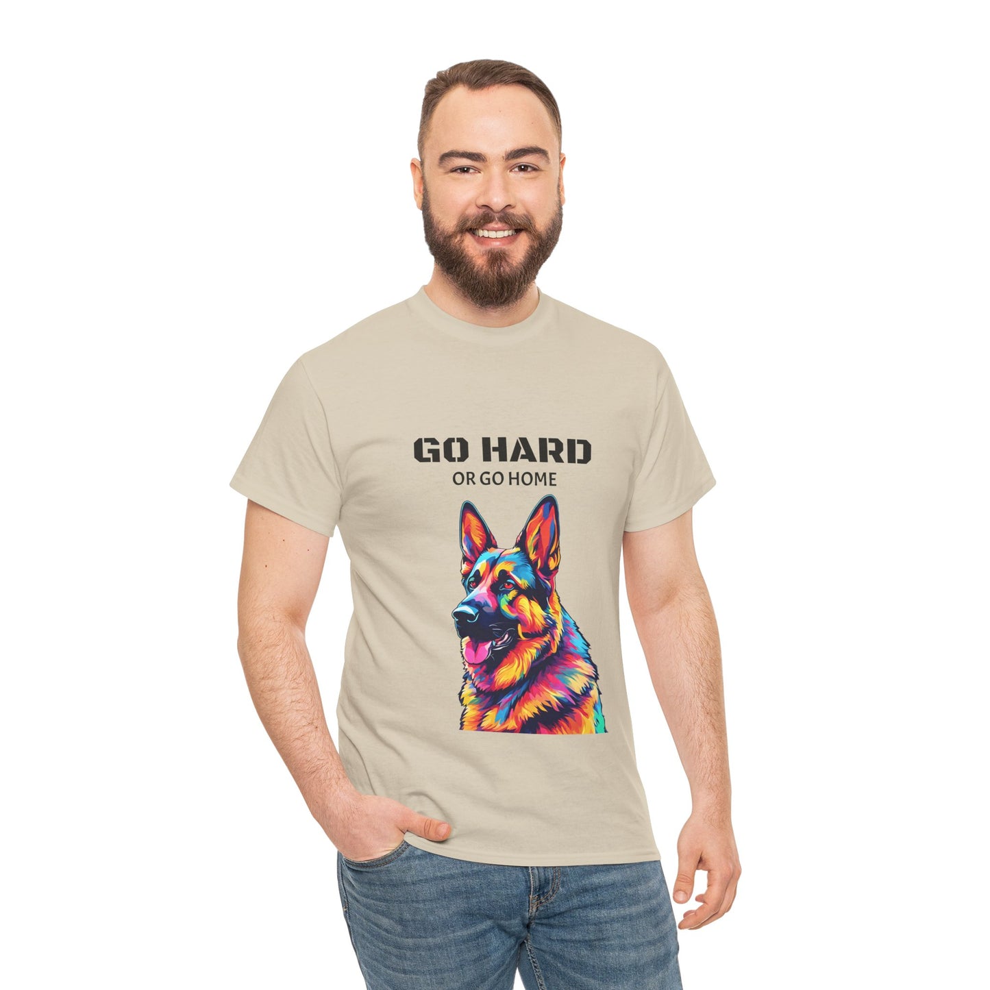 Camiseta de gimnasia Flashlander con diseño de perro pastor alemán Pop Art: "Ve a por todas o vete a casa"