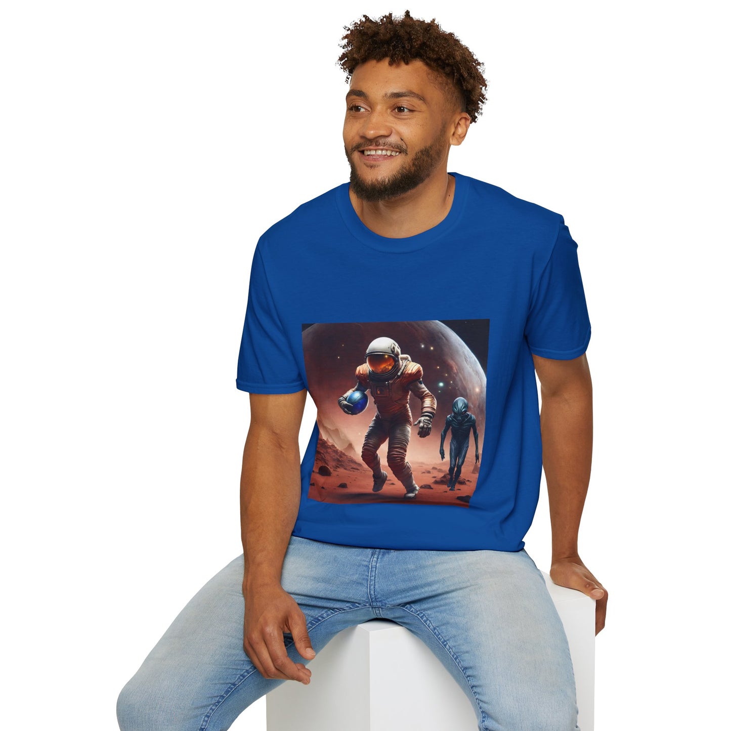 Astronaut and Alien Face Off in Football Gym Shirt Flashlander