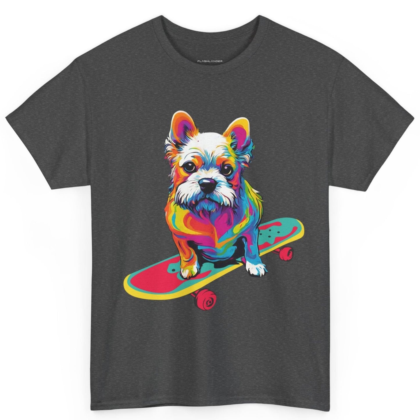 T-shirt de sport Flashlander avec chien skateboardant Pop Art