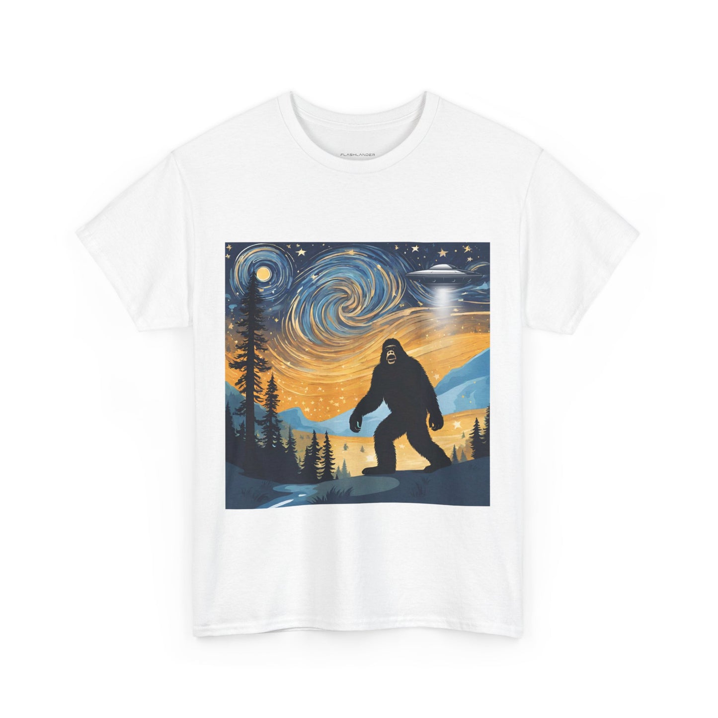 Funny Starry Night Stroll Bigfoot Encounters UFO Abduction - Flashlander Gym Shirt