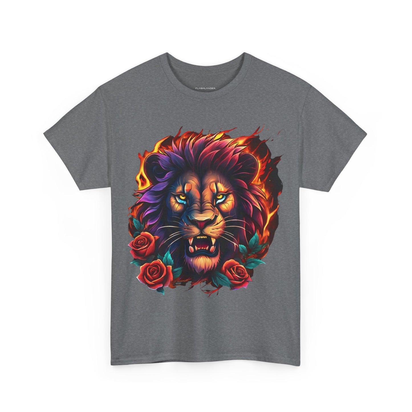 Lion Flames and Roses T-Shirt Flashlander