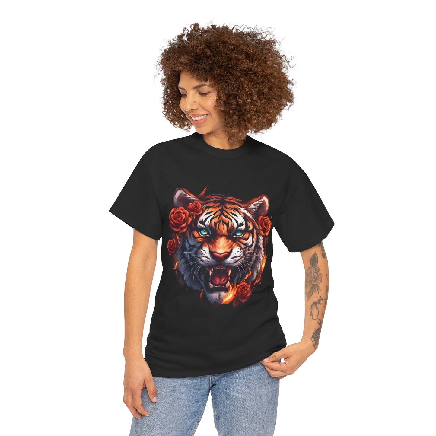 Tiger Flames and Roses T-Shirt Flashlander