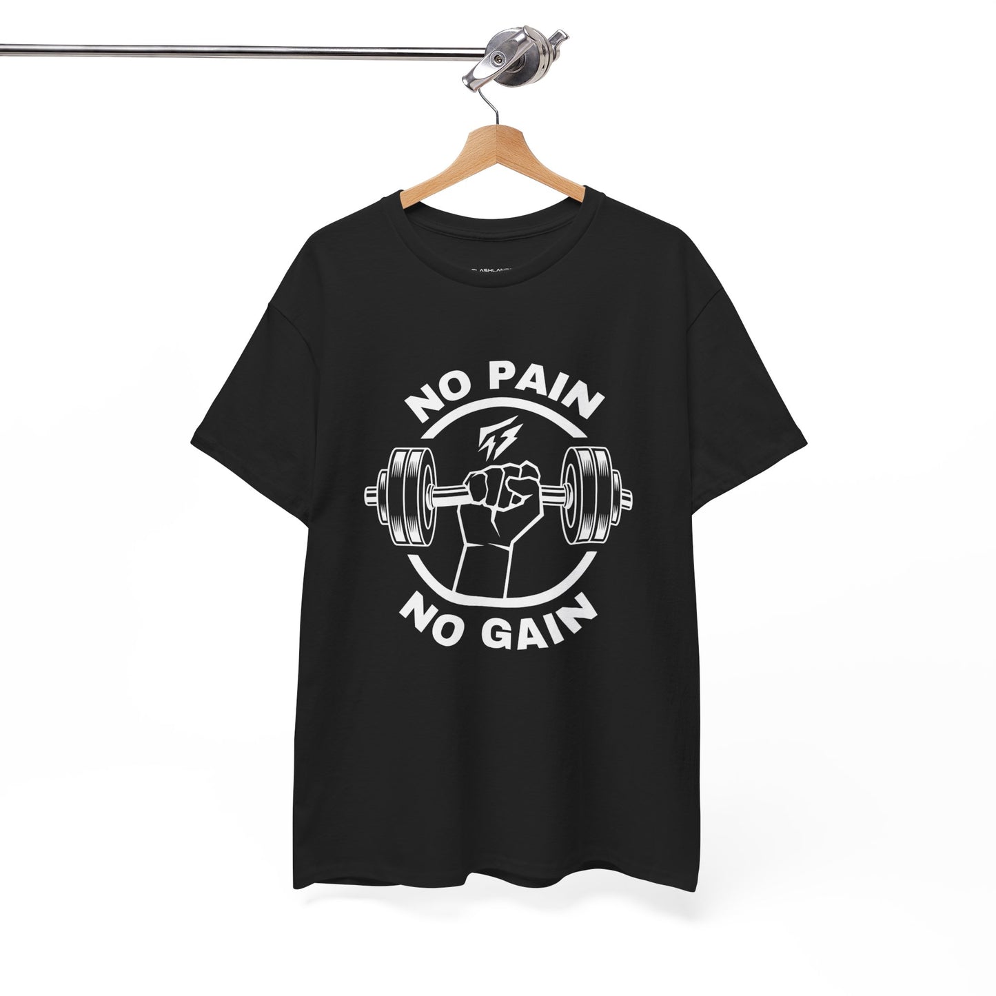 Camiseta de gimnasio Lifting Flashlander con frase "No Pain No Gain"