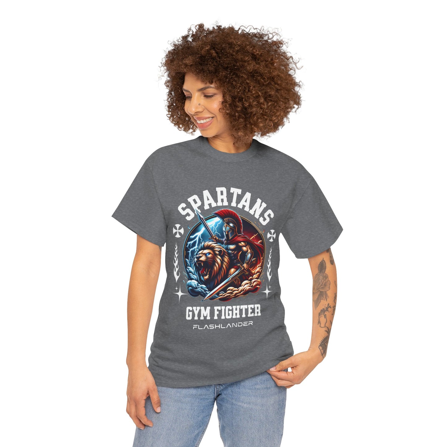 Spartans Gym Fighter Shirt Flashlander Performance T-Shirt Cotton Unisex Charcoal Black Graphic Tee