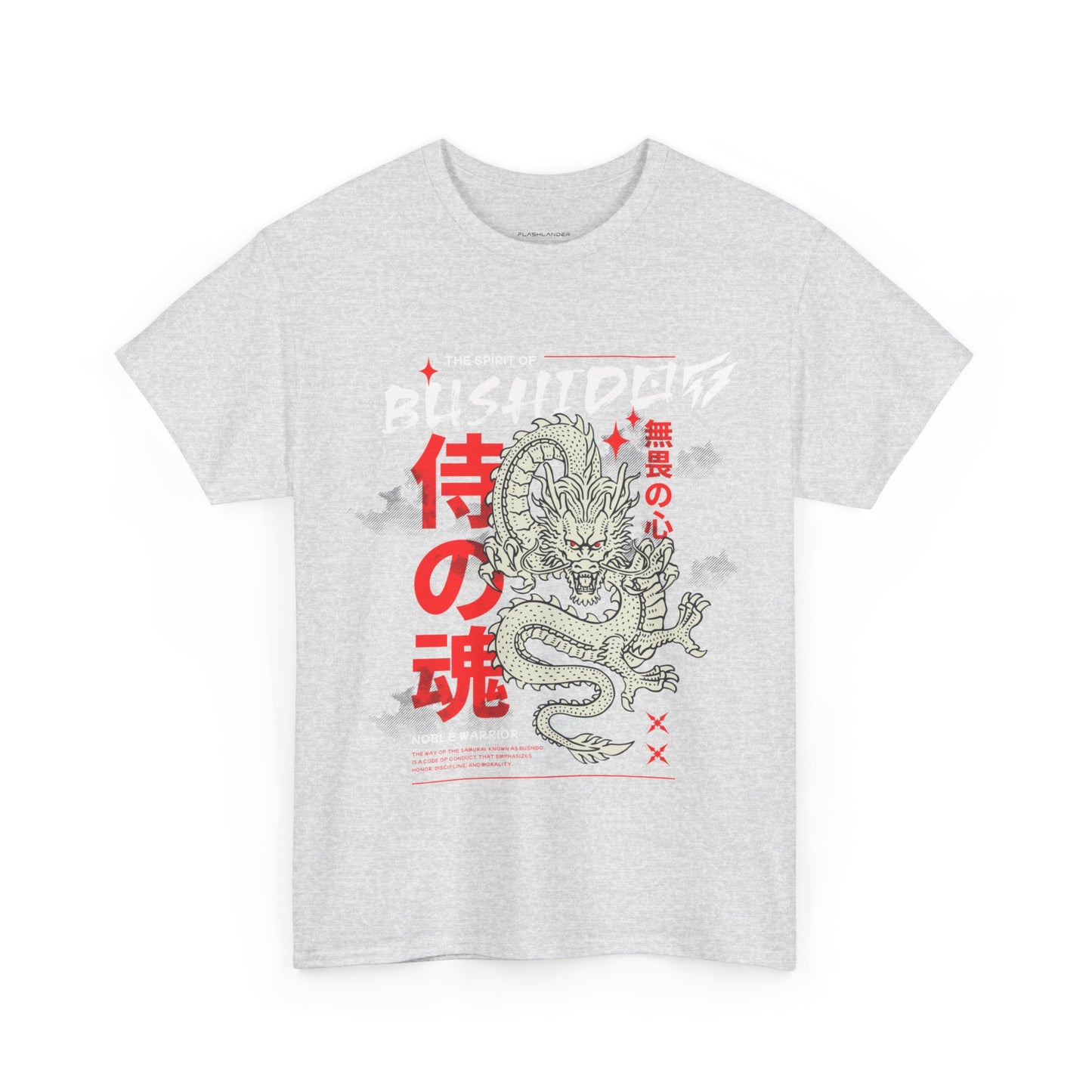 Dragon Gym Shirt The Spirit of Bushido T-Shirt Flashlander Cotton Unisex Charcoal Black Graphic Tee