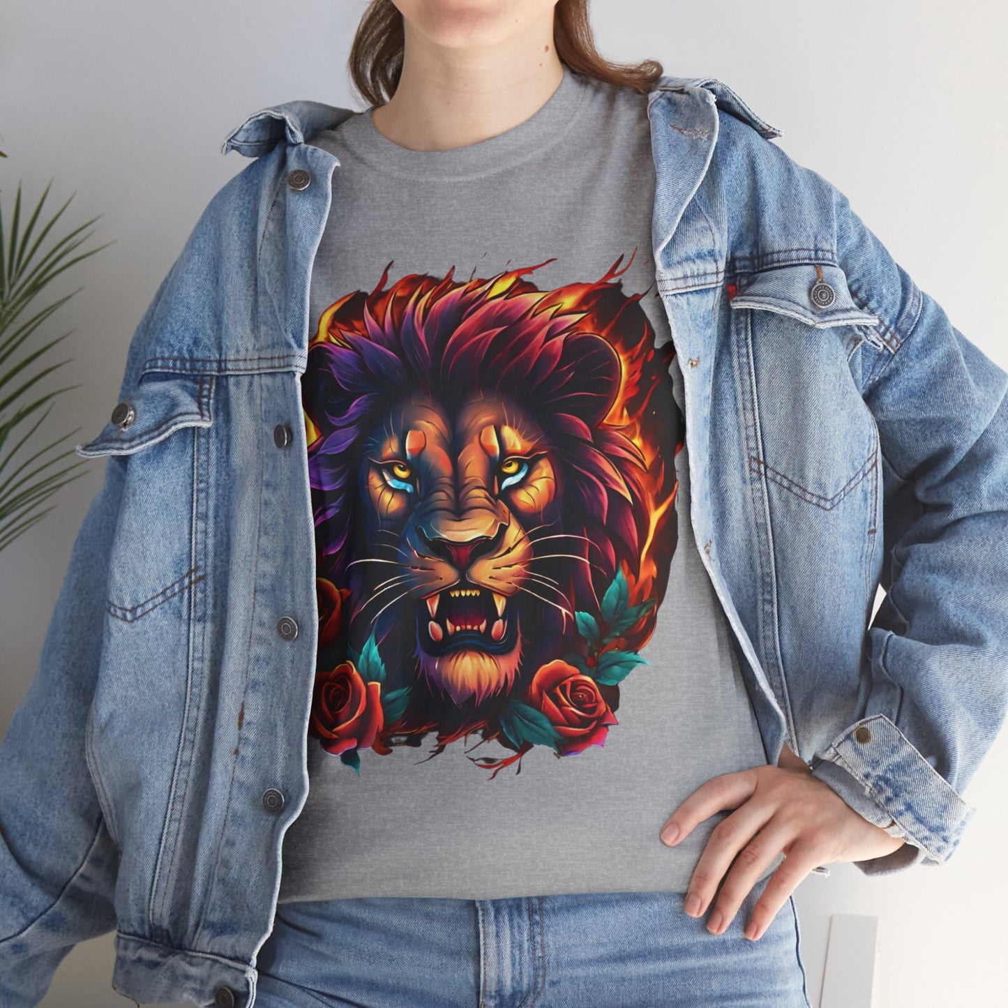 Lion Flames and Roses T-Shirt Flashlander