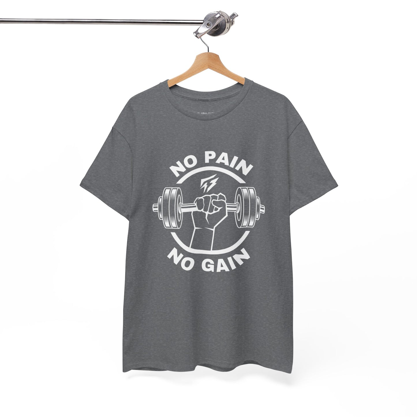 Camiseta de gimnasio Lifting Flashlander con frase "No Pain No Gain"