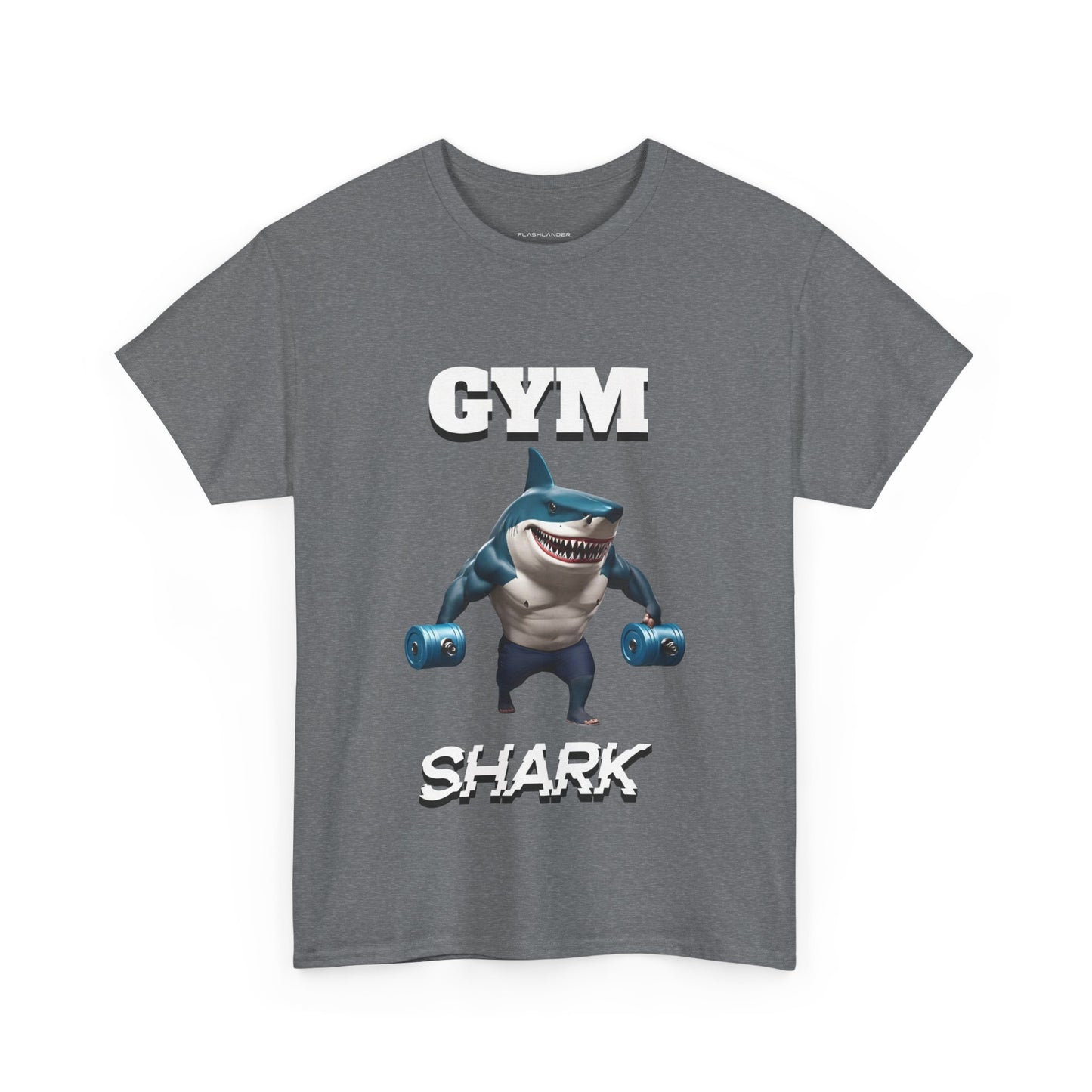 Gym Shark Performance Shirt Flashlander Cotton Unisex Charcoal Black Graphic Tee