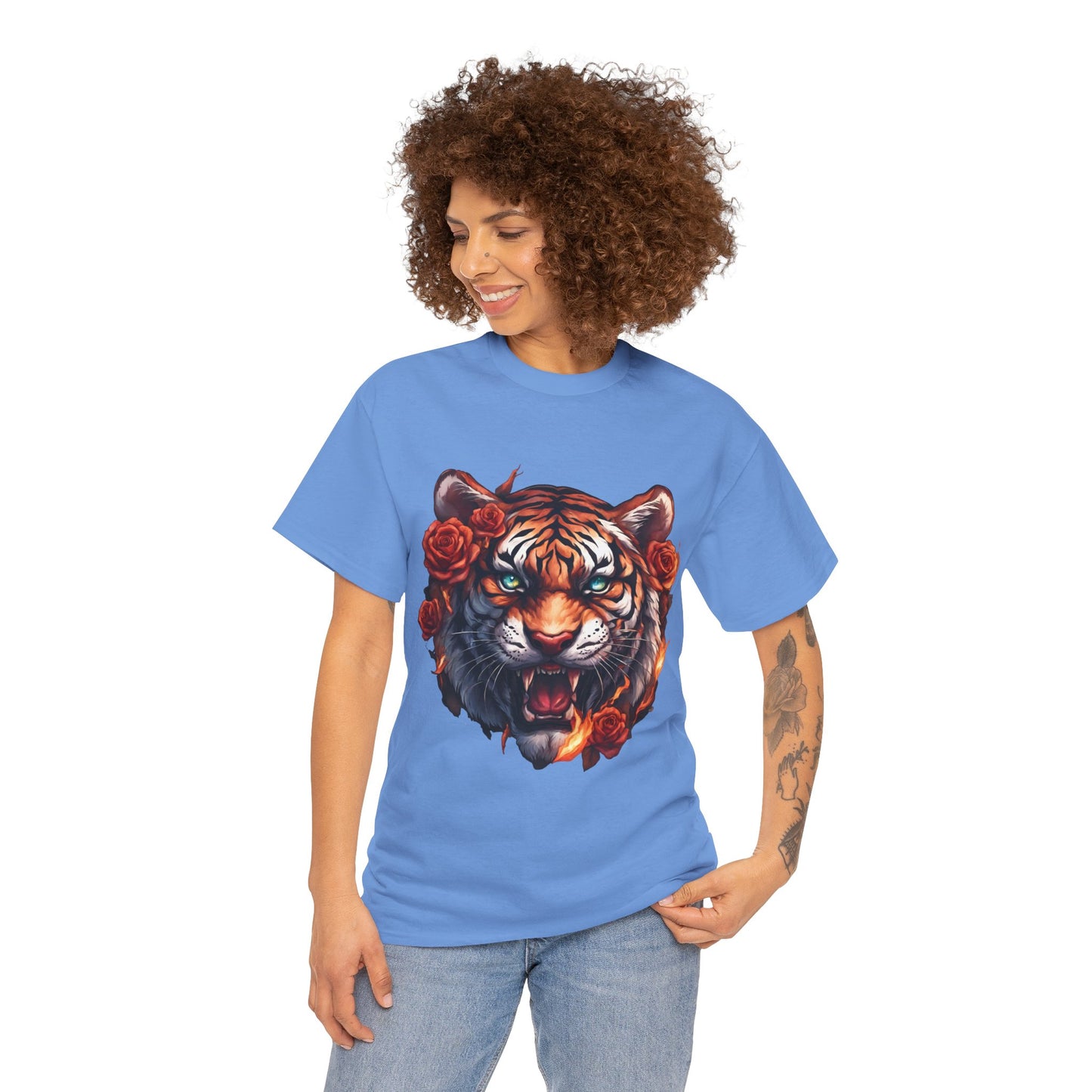 Tiger Flames and Roses T-Shirt Flashlander