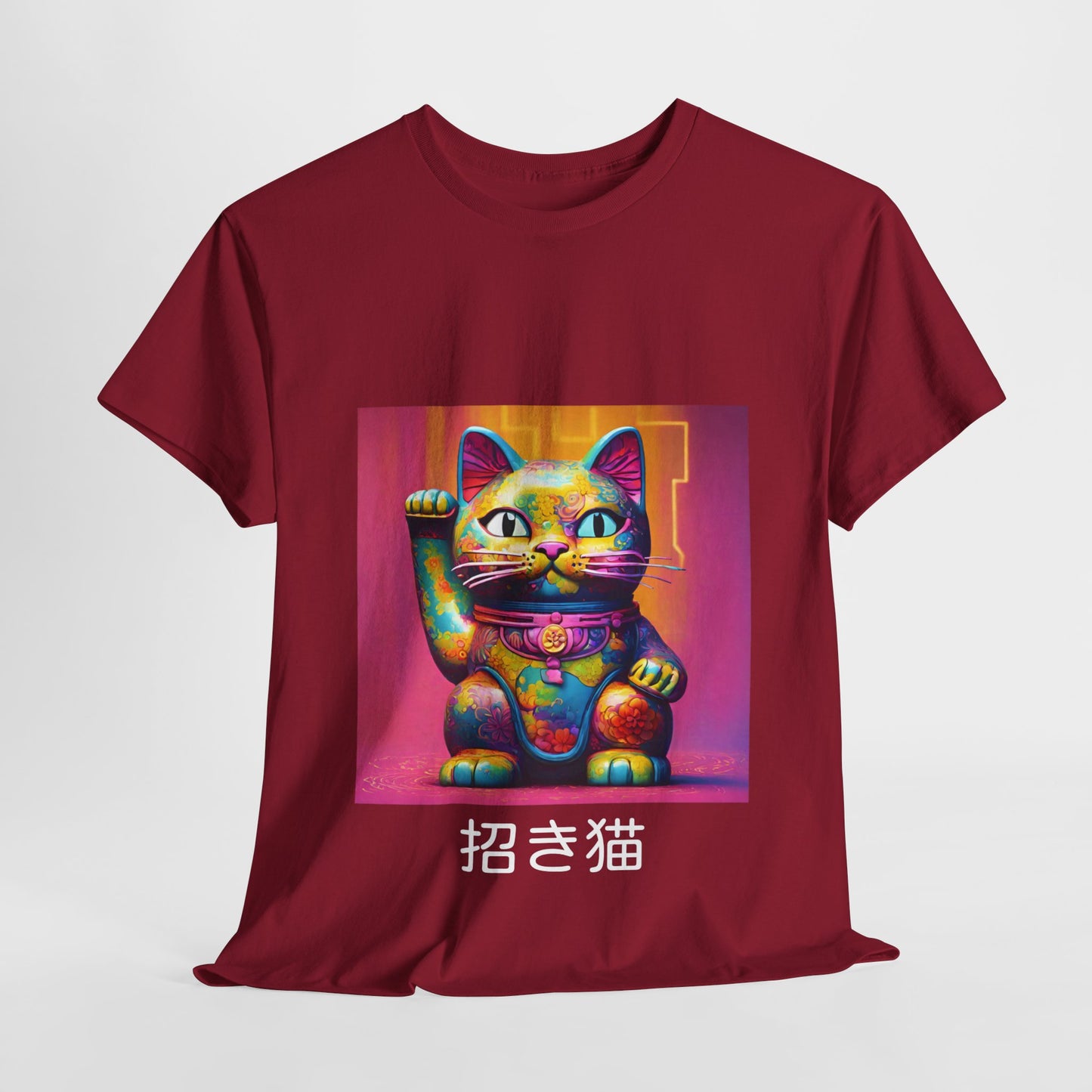 Camiseta de gimnasia Flashlander con el gato de la suerte japonés Manekineko y nombre japonés personalizado