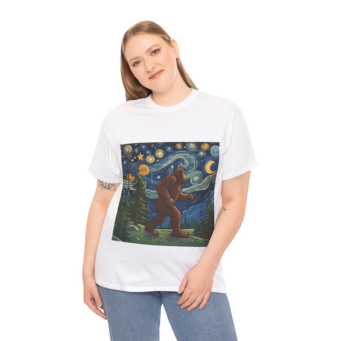 Bigfoot Strolls Through Van Gogh's Starry Night - Flashlander Gym Shirt