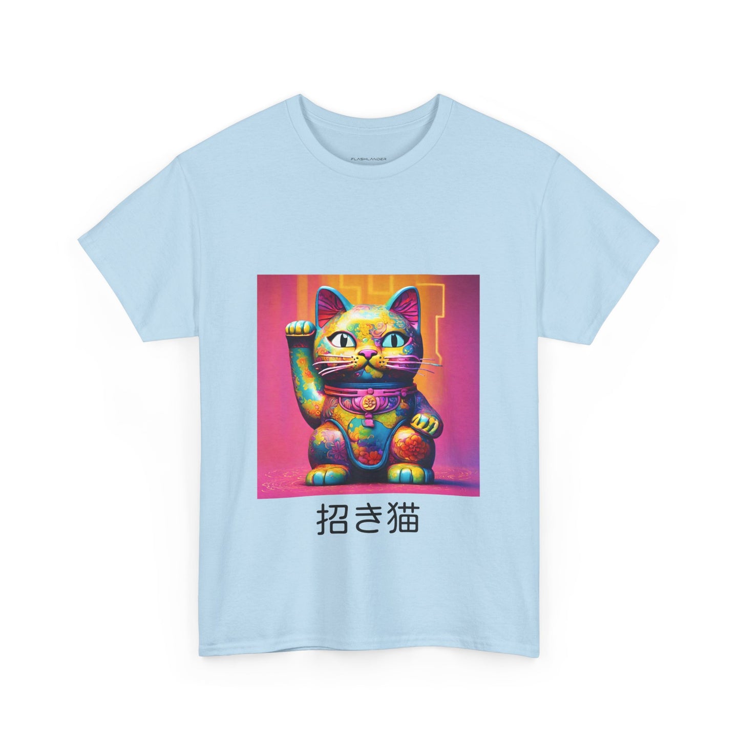 Camiseta de gimnasia Flashlander con el gato de la suerte japonés Manekineko y nombre japonés personalizado