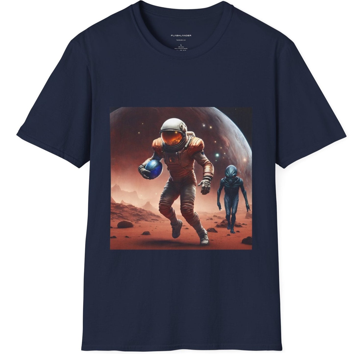 Astronaut and Alien Face Off in Football Gym Shirt Flashlander