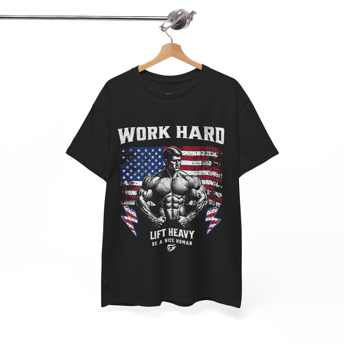 Work Hard Lift Heavy Gym Shirt Flashlander Cotton Unisex Charcoal Black Graphic Tee