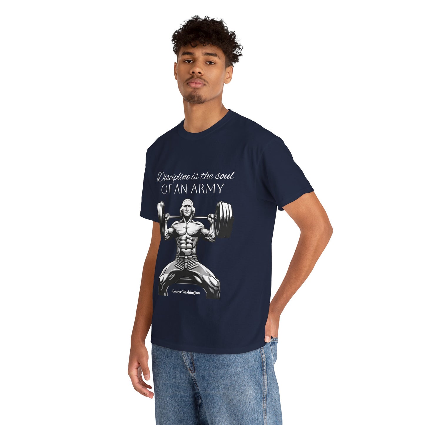 T-shirt de culturiste George Washington - Flashlander Disipline Is The Soul Of An Army Gym T-shirt en coton unisexe noir anthracite graphique