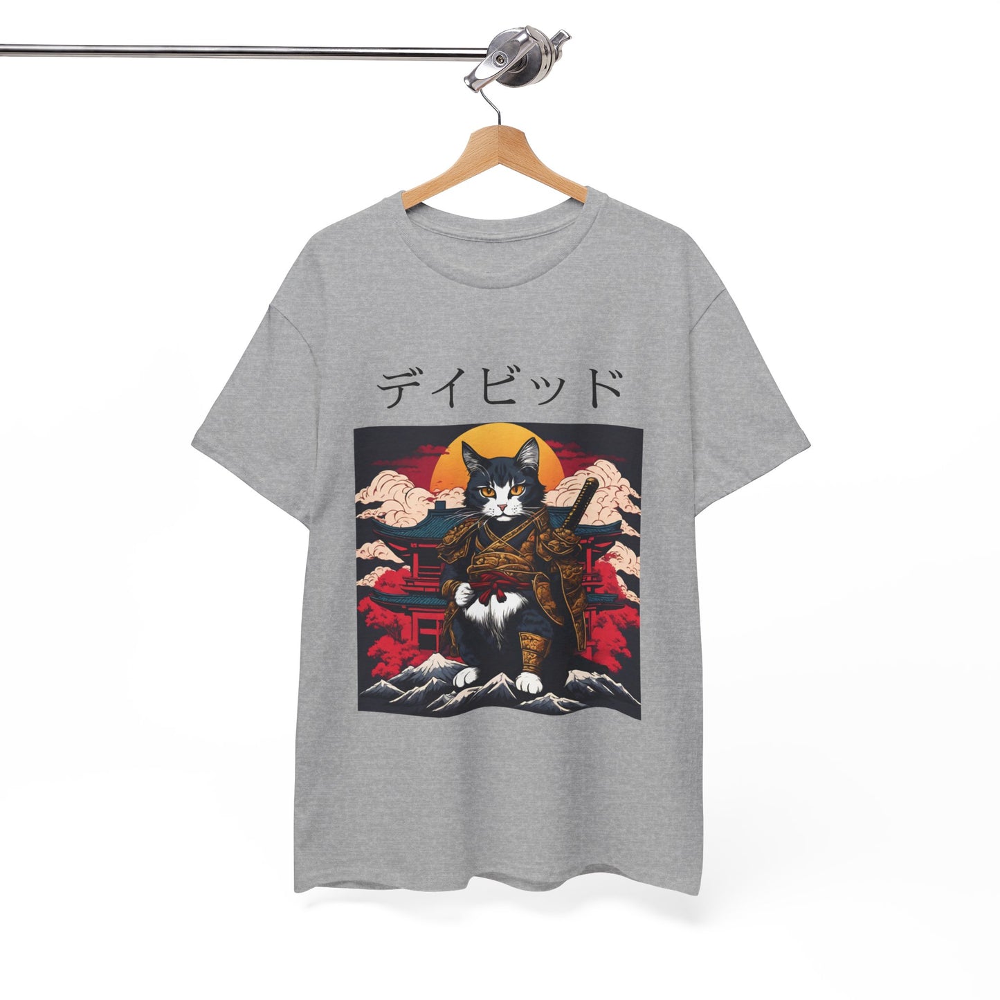 T-shirt japonais personnalisé avec votre nom T-shirt japonais personnalisé T-shirt d'anime de chat samouraï Votre texte Hiragana Katakana Kanji Femmes Hommes T-shirt