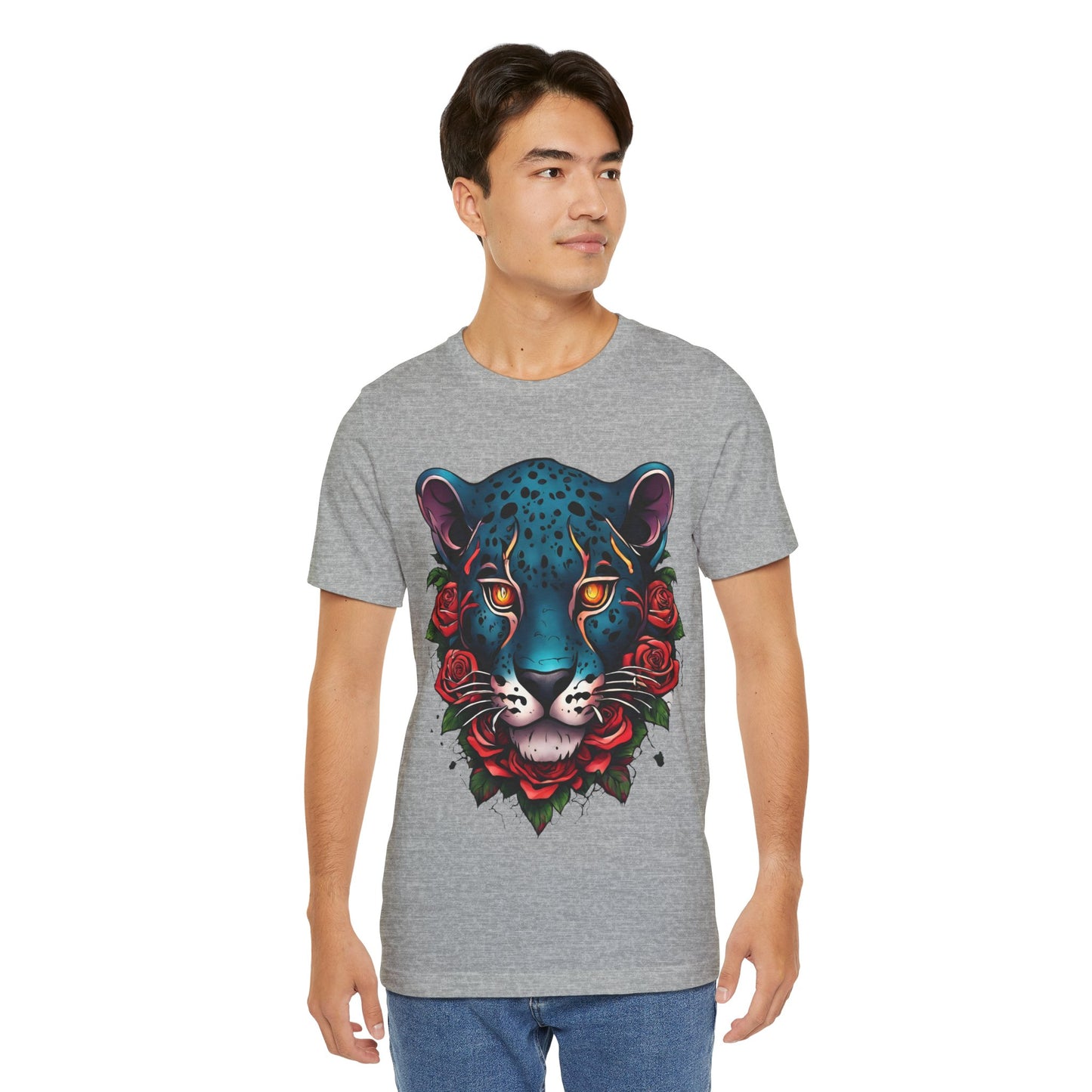 T-shirt graphique unisexe Jaguar Flames and Roses Flashlander