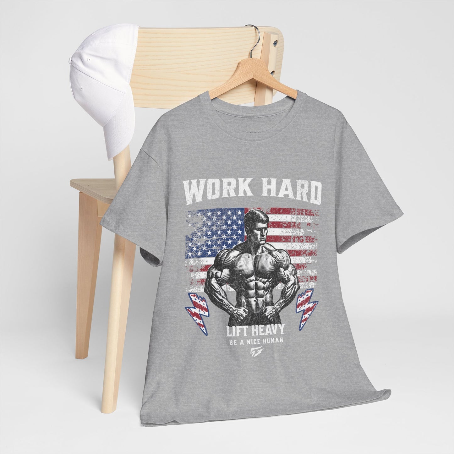 Work Hard Lift Heavy Gym Shirt Flashlander Cotton Unisex Charcoal Black Graphic Tee