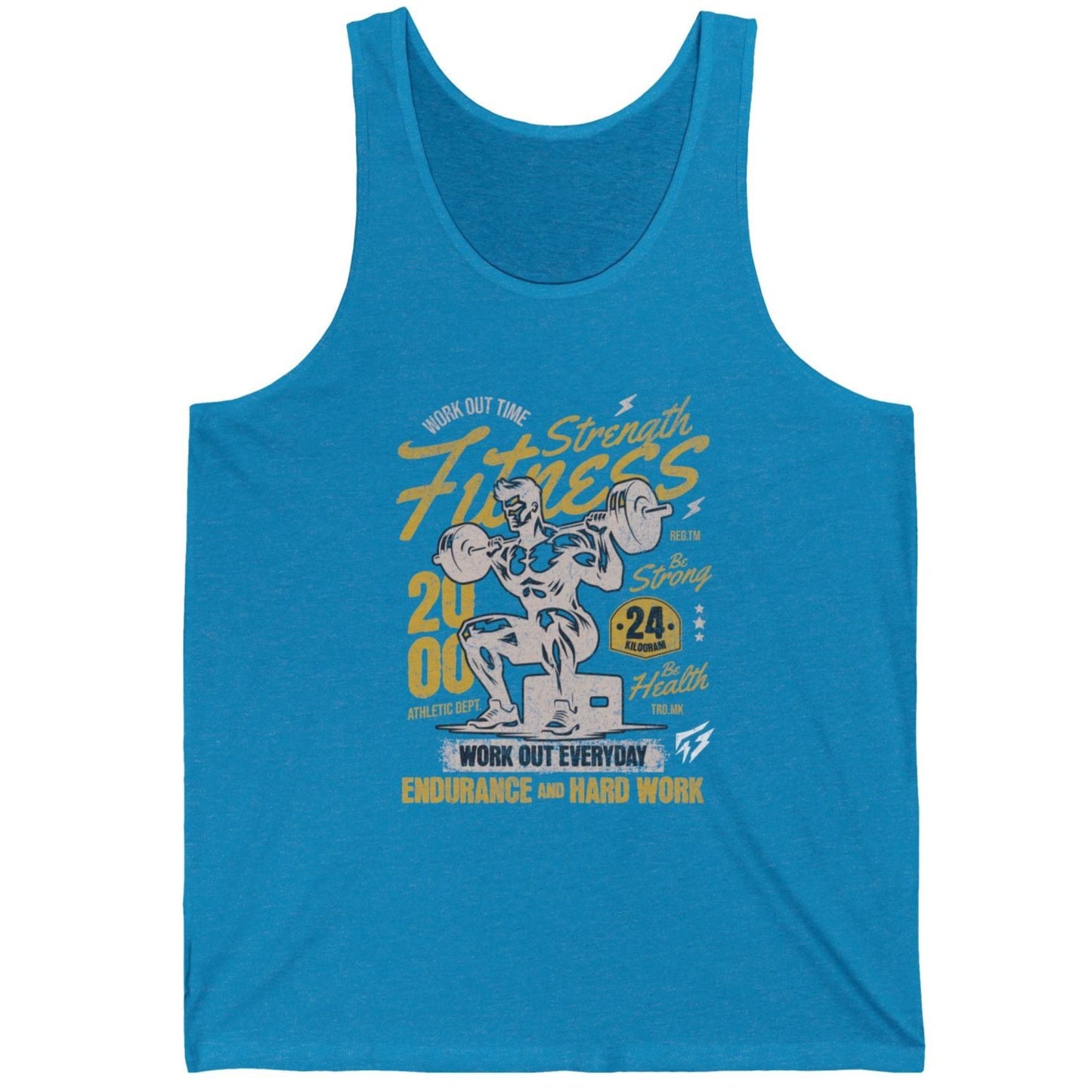 Muscle Man Fitness Vintage Gym Rooster Bodybuilding Cotton Unisex Jersey Tank Blue Aqua