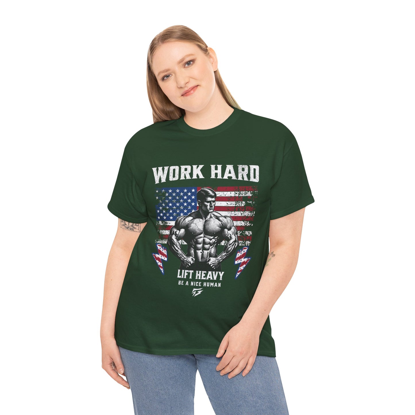 Work Hard Lift Heavy Gym Shirt Flashlander Cotton Unisex Charcoal Black Graphic Tee