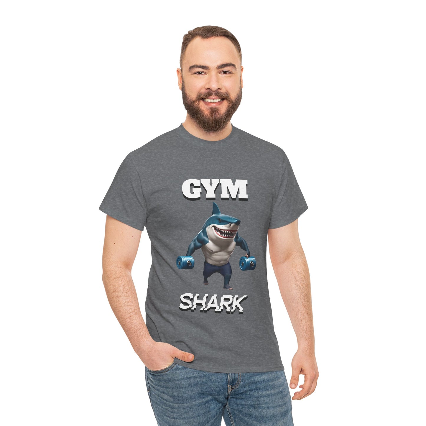 Gym Shark Performance Shirt Flashlander Cotton Unisex Charcoal Black Graphic Tee