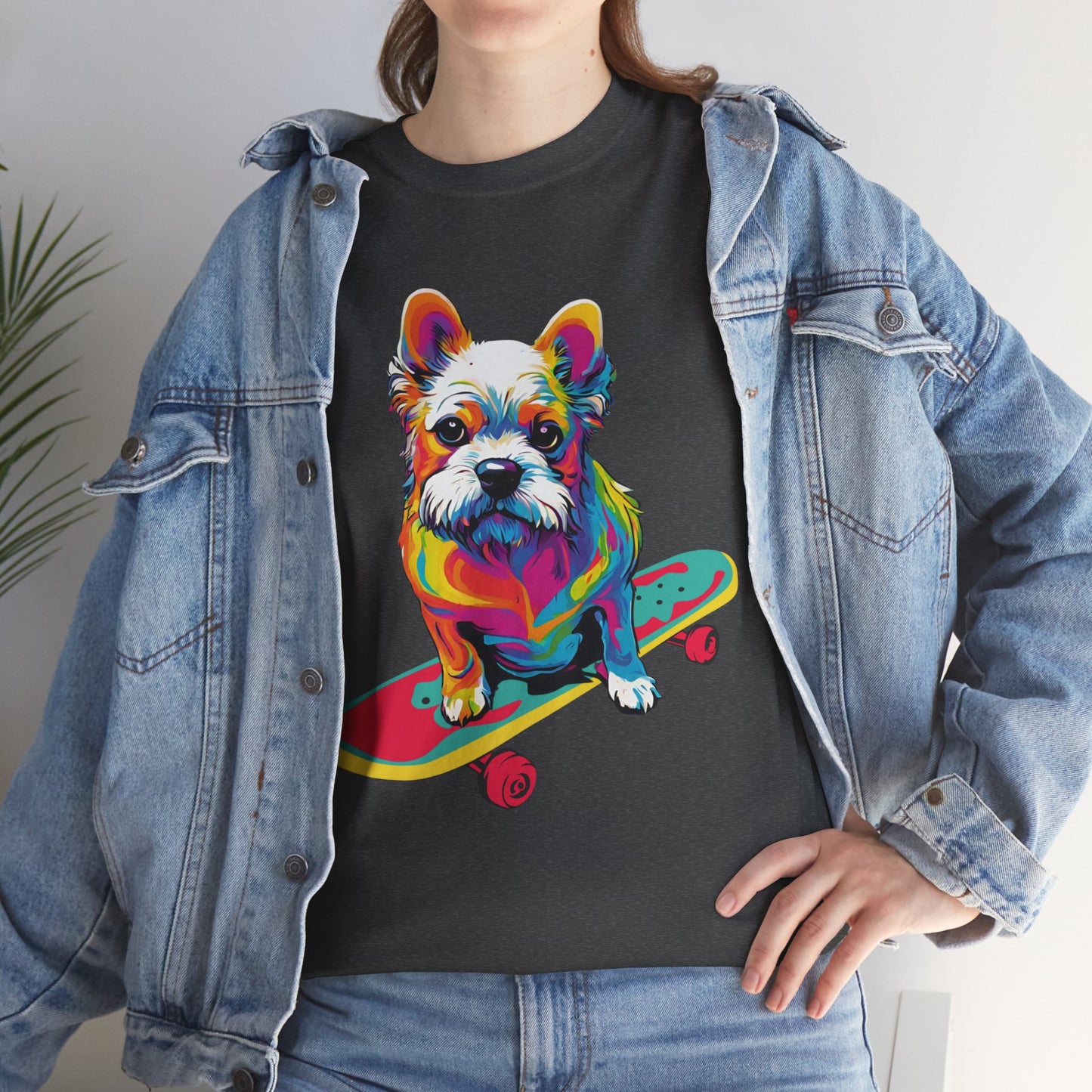 T-shirt de sport Flashlander avec chien skateboardant Pop Art