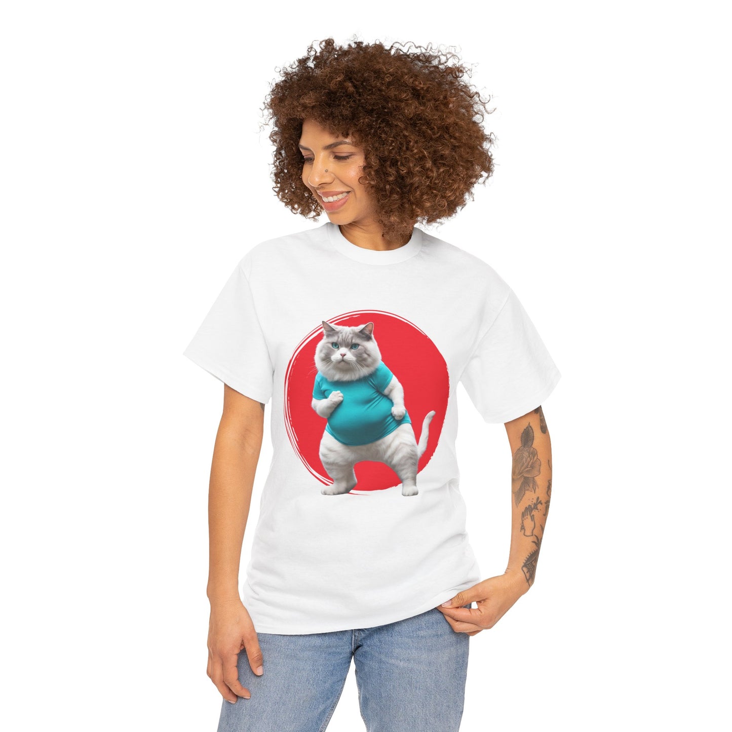 Camiseta de gimnasio Flashlander con divertido gato gordo de karate