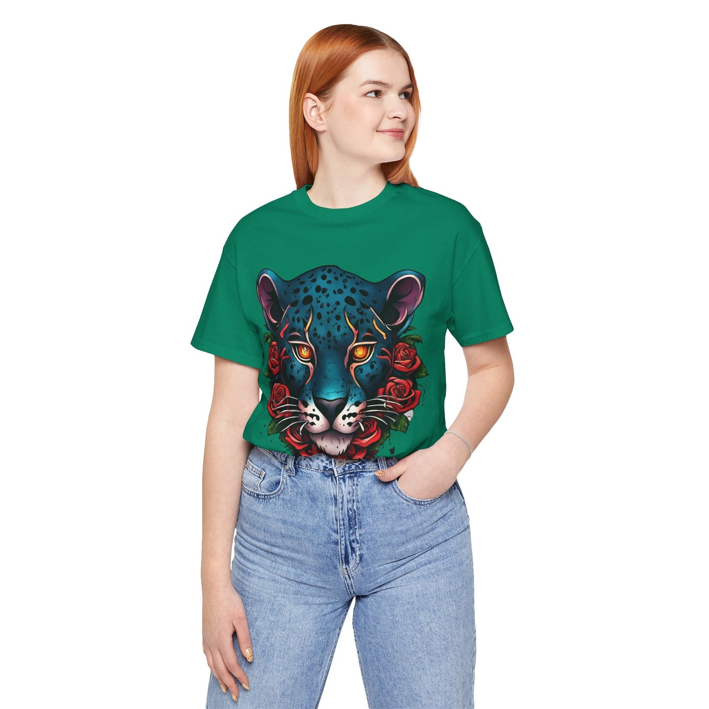 T-shirt graphique unisexe Jaguar Flames and Roses Flashlander